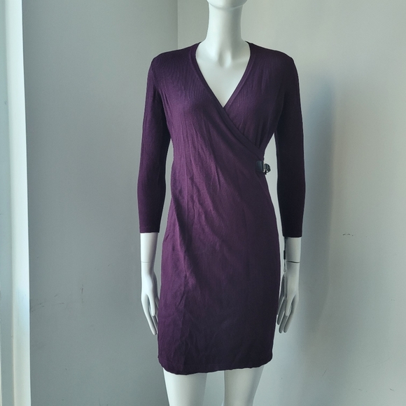 NWT Calvin Klein Buckled Faux Wrap Sweater Dress - Picture 3 of 7